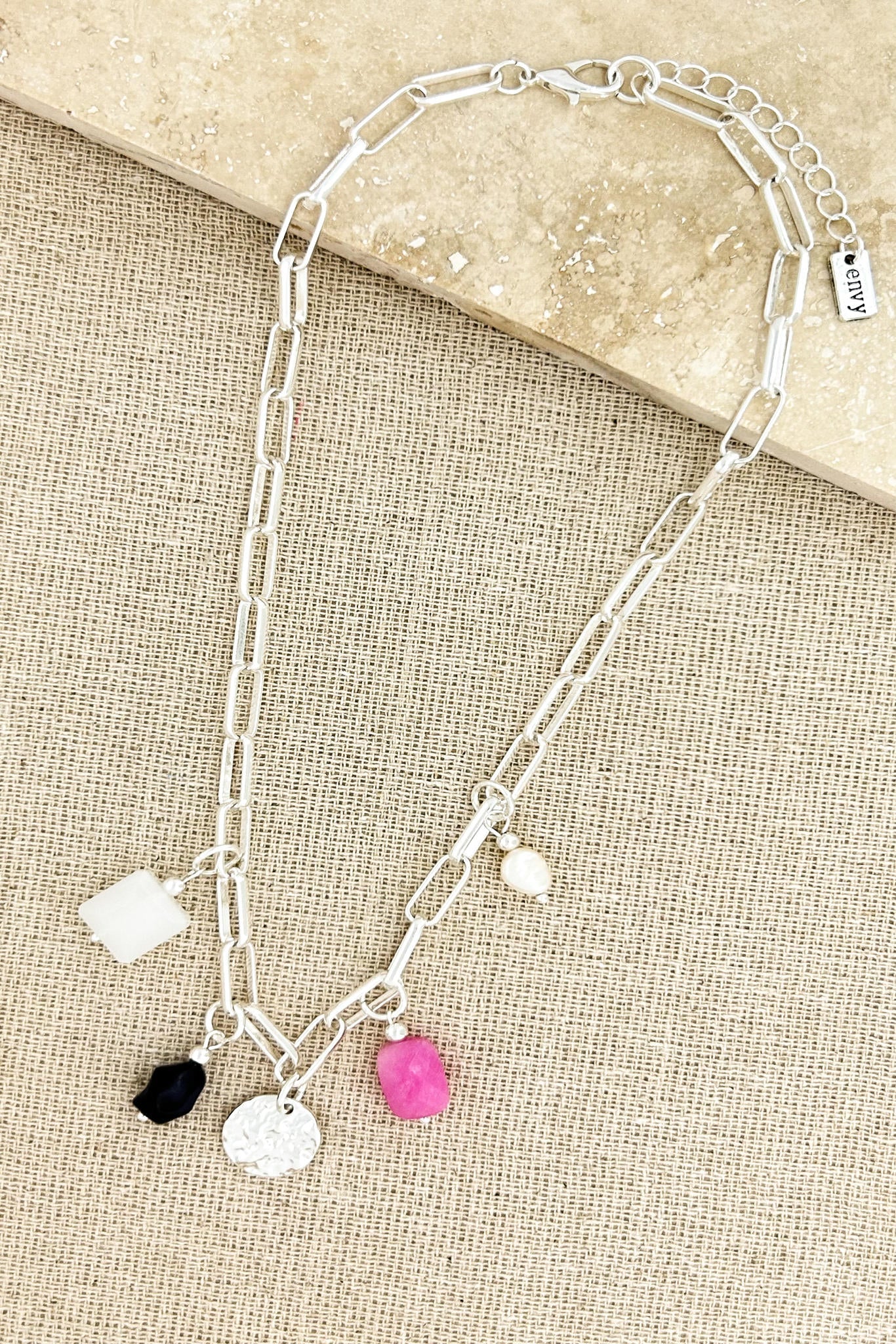 Silver, Pink, Black & White Pendant Necklace