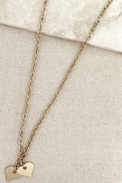 Gold Chain Link Double Heart Necklace