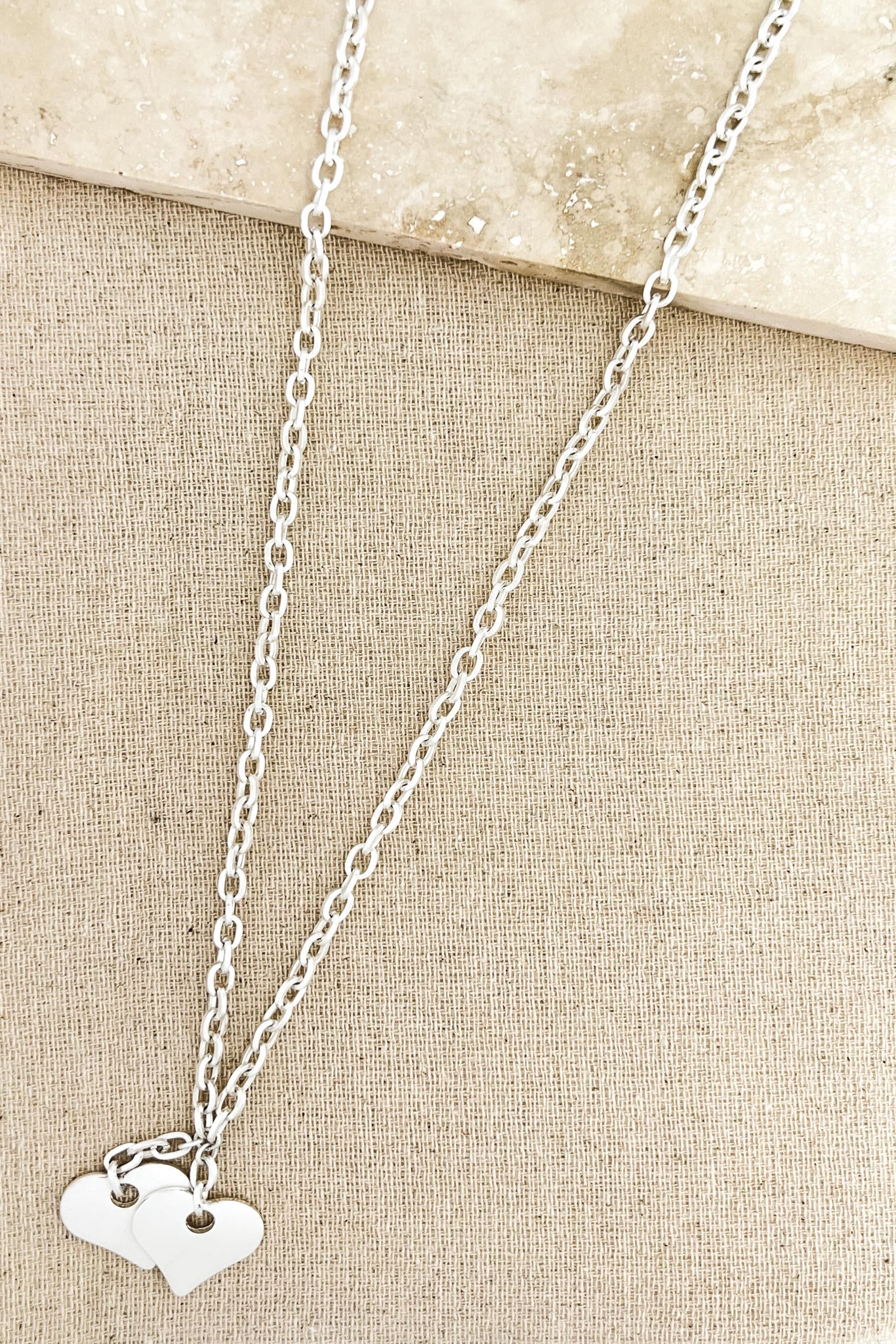 Silver Chain Link Double Heart Necklace