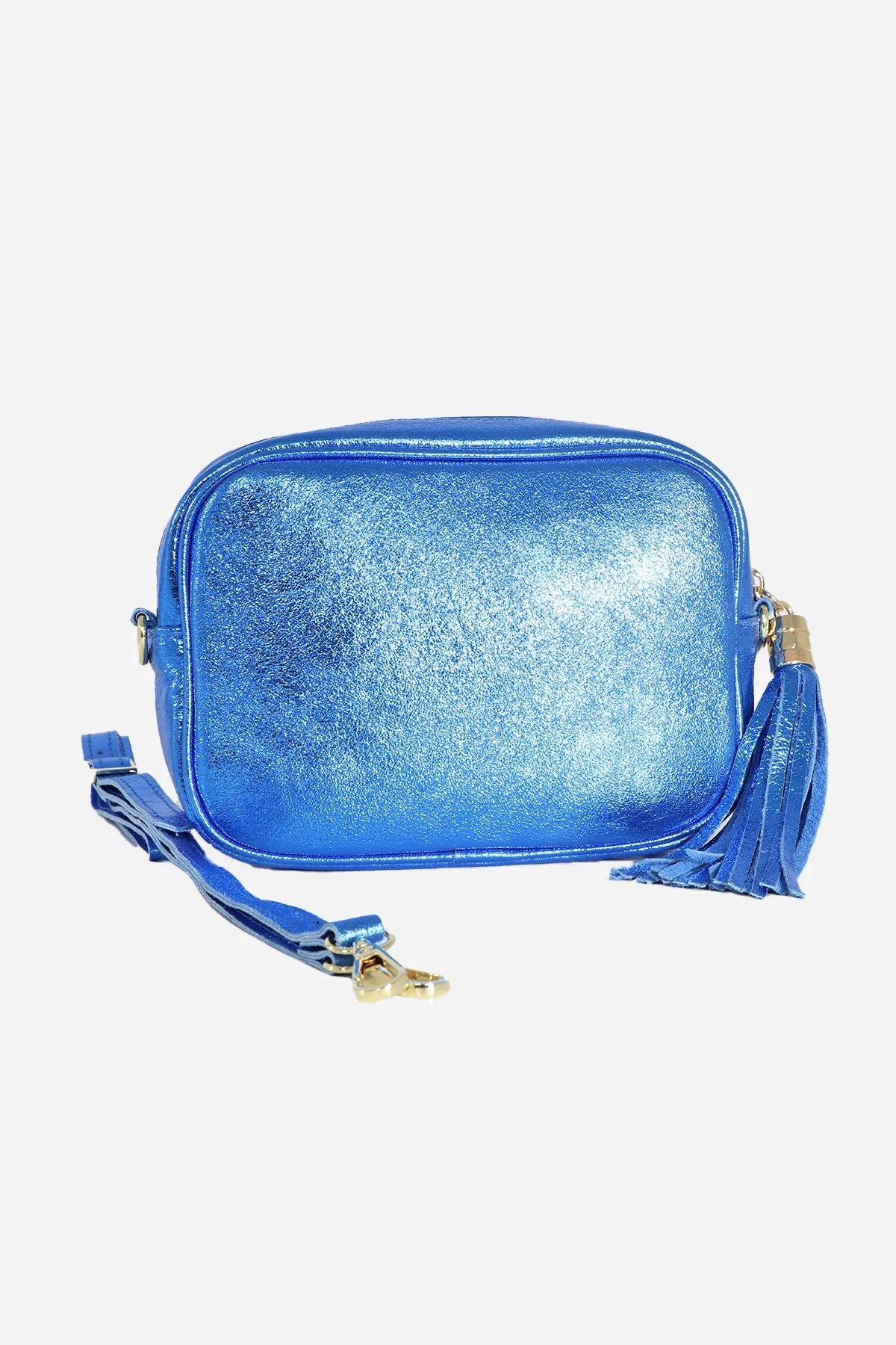 Metallic Blue Leather Camera Bag