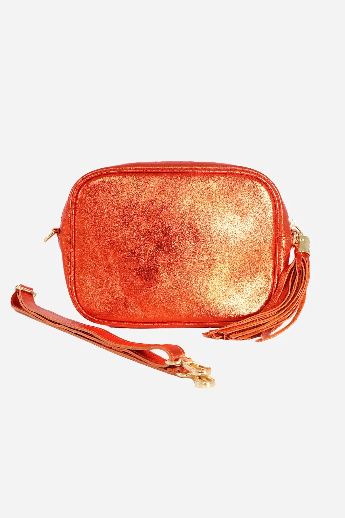 Metallic Orange Leather Camera Bag