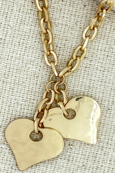Gold Chain Link Double Heart Necklace