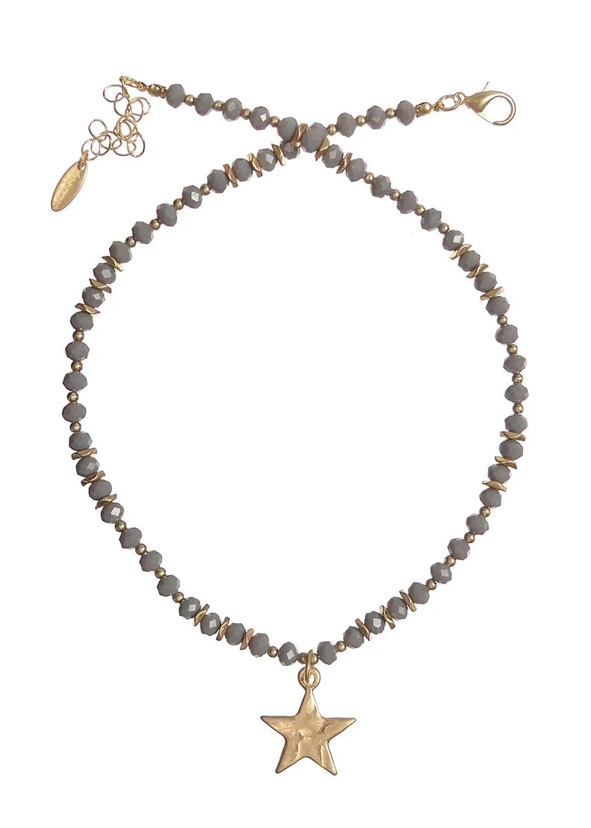 Gold & Grey Bead Solo Star Necklace