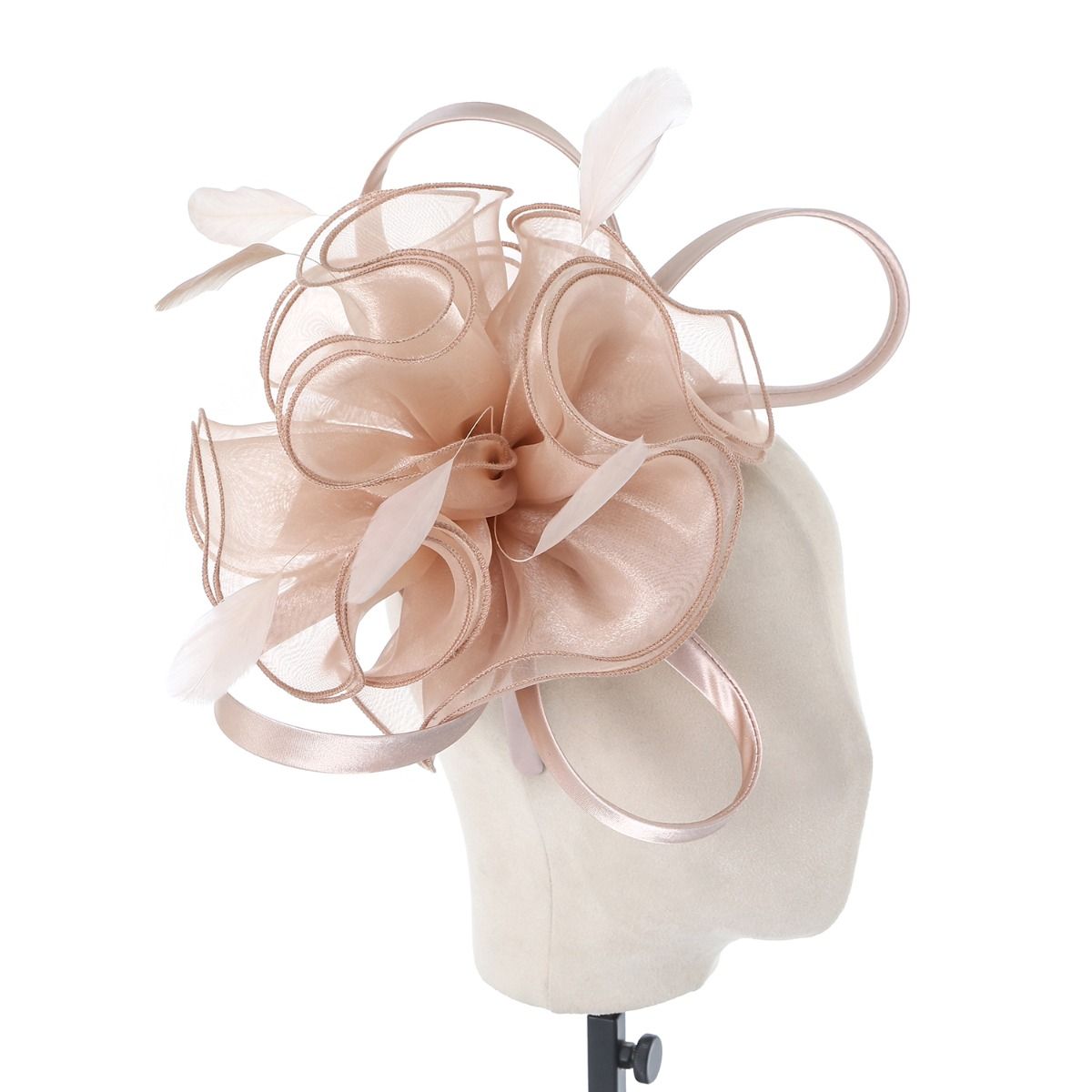 Champagne Mesh & Feather Fascinator