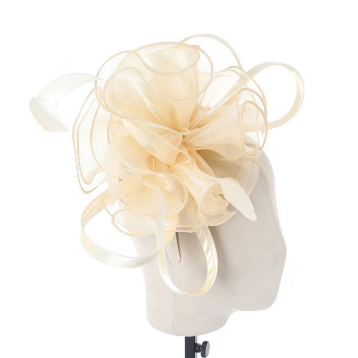 Cream Mesh & Feather Fascinator