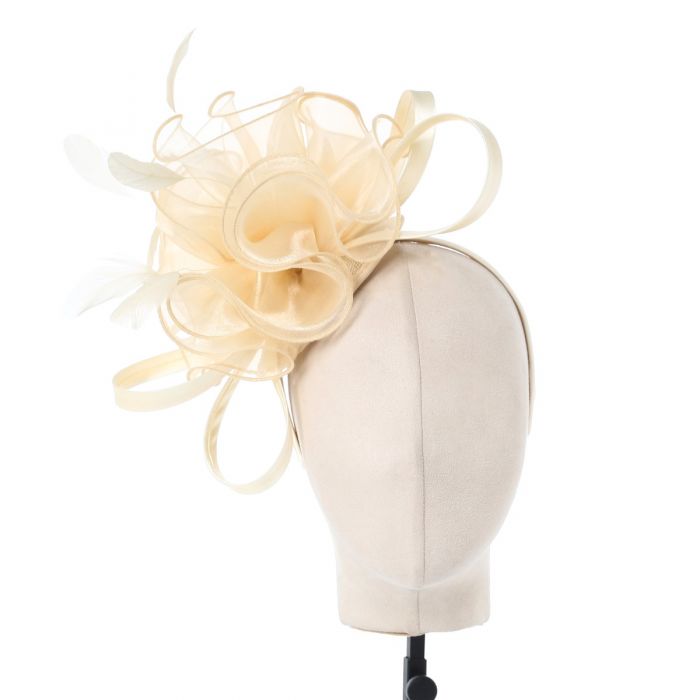 Cream Mesh & Feather Fascinator