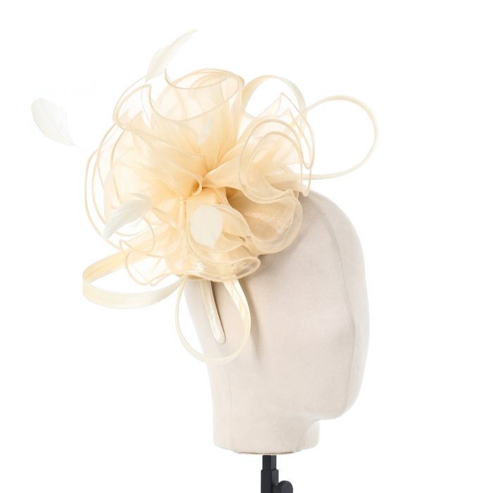 Cream Mesh & Feather Fascinator