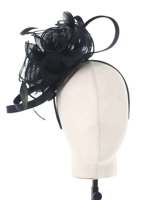 Black Fascinator with feathers and chiffon