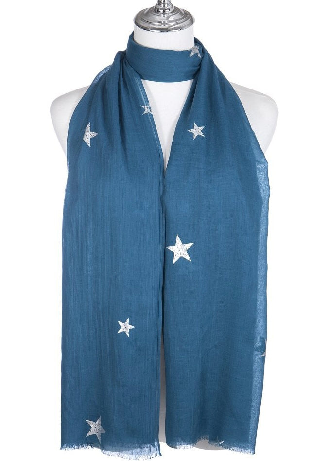 Teal & Silver Star Scarf