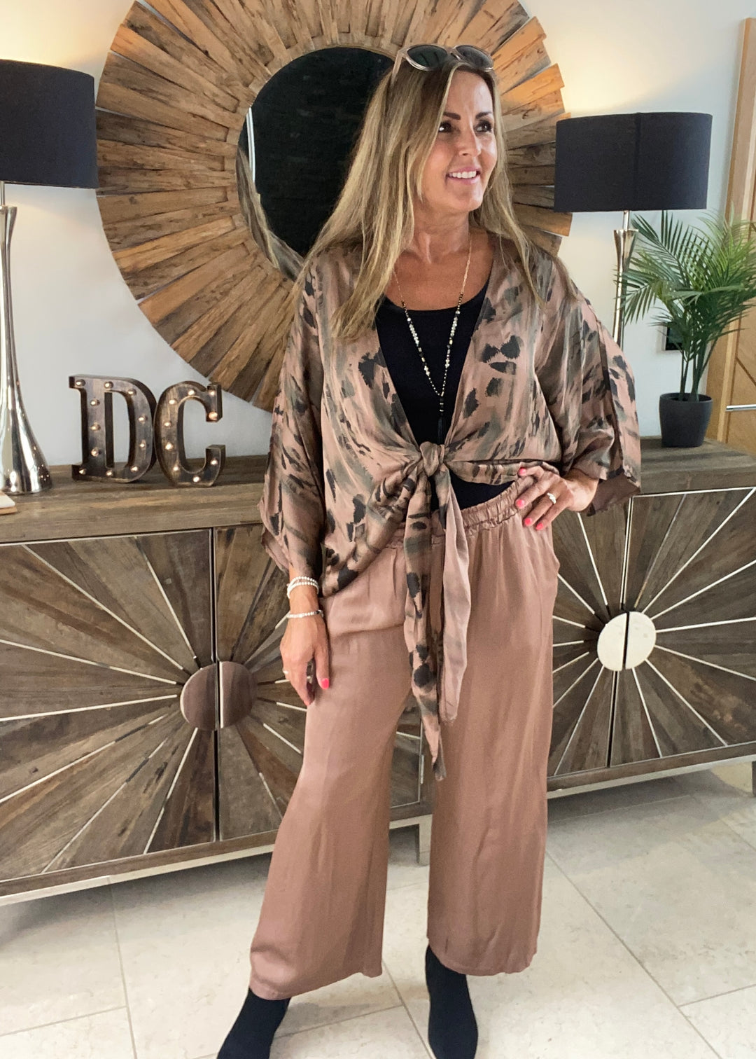 Brown Satin Palazzo Trousers