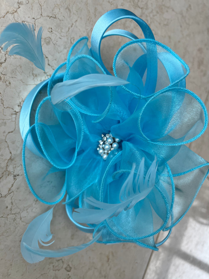 Turquoise Pearl & Diamante Fascinator