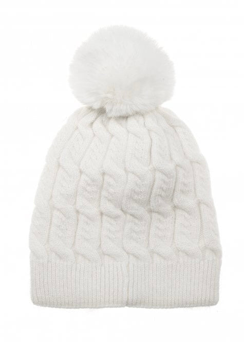 Cream Cable Knit Pom Pom Hat