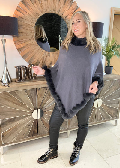 Slate Grey Faux Fur Poncho