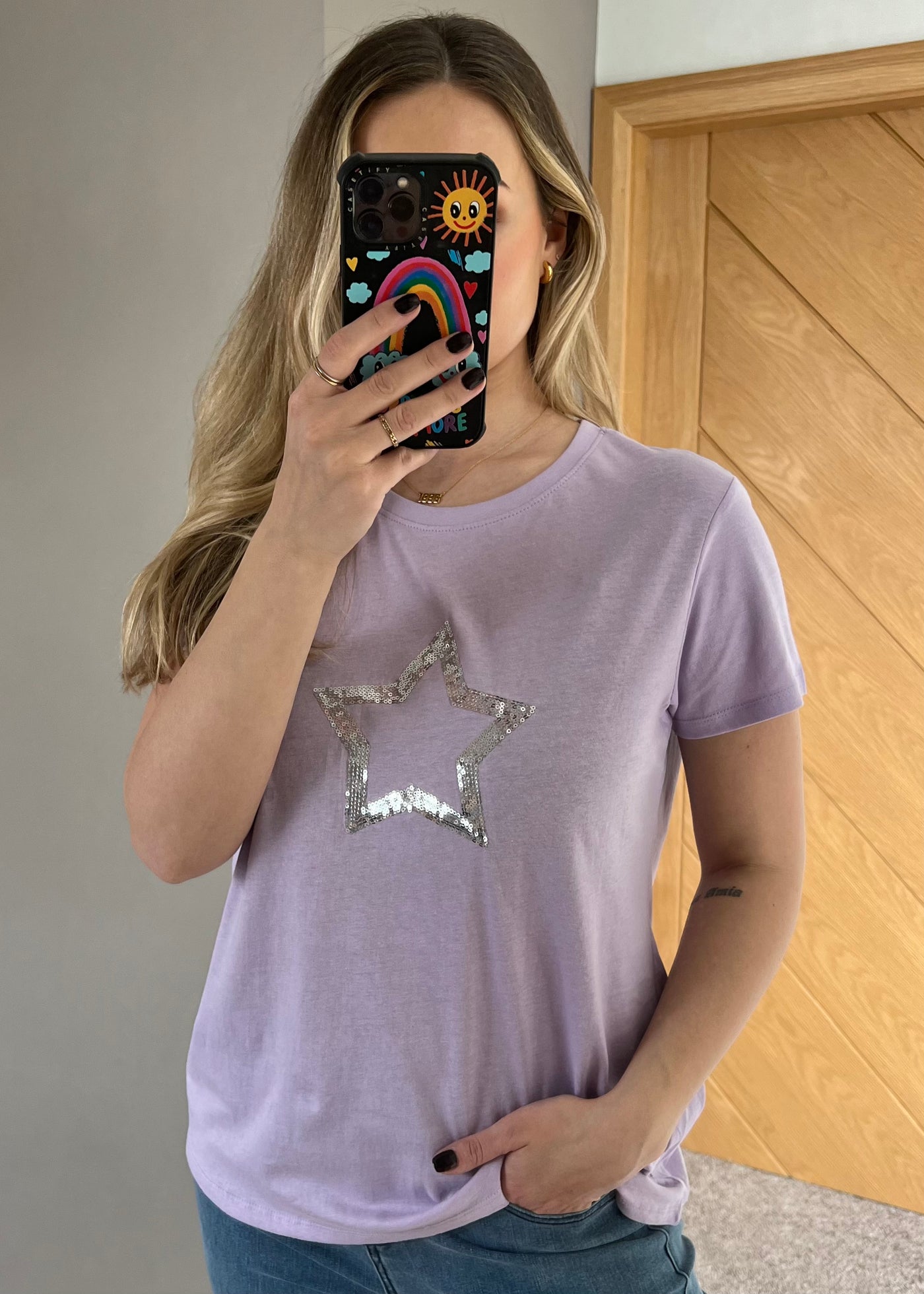 Lilac Sequin Star T Shirt