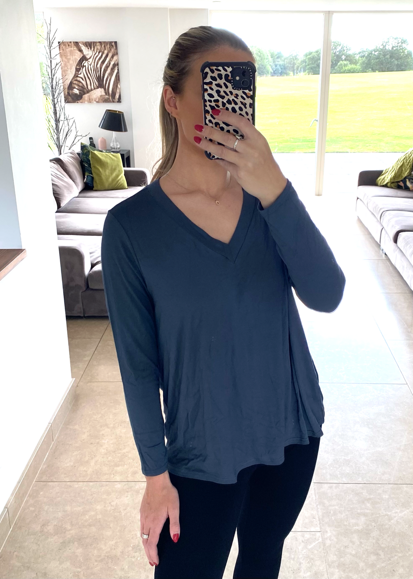 Slate Long Sleeved V Neck Top