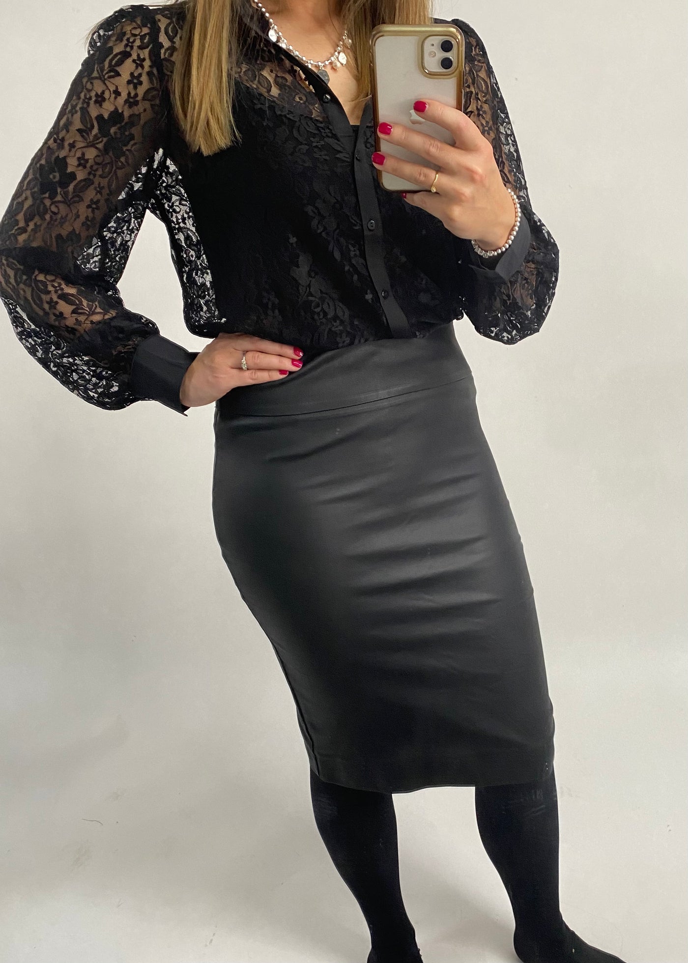 SC Faux Leather Stretchy Skirt