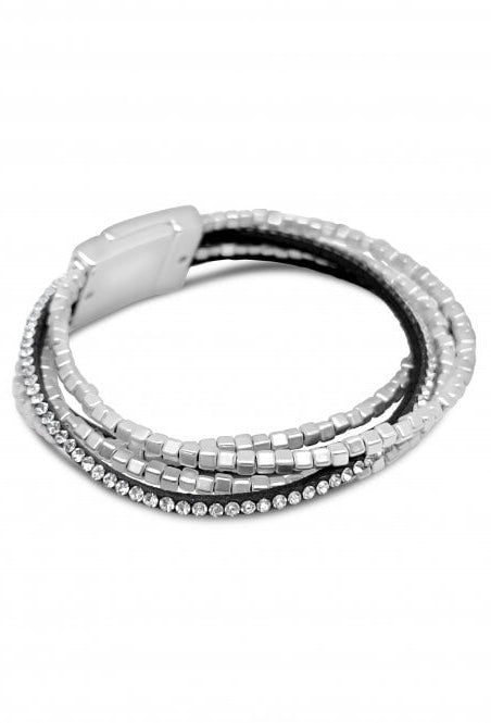 Rhodium Plated Diamante Multi Strand Magnet Bracelet