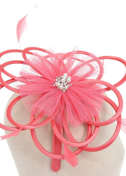 Coral Fascinator with diamanté and pearl detail – DC Boutique