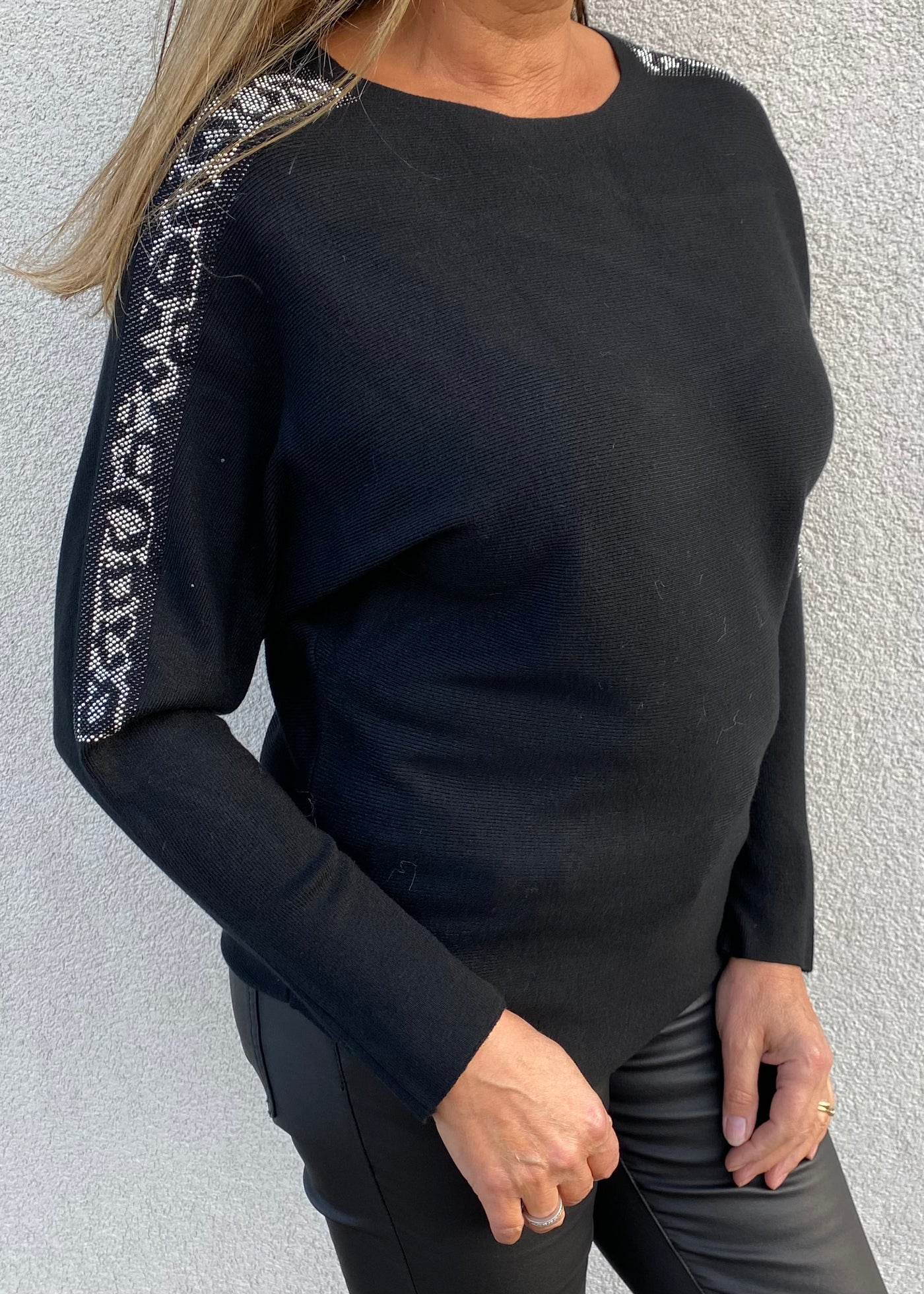 Black Batwing Top with Sparkle Trim