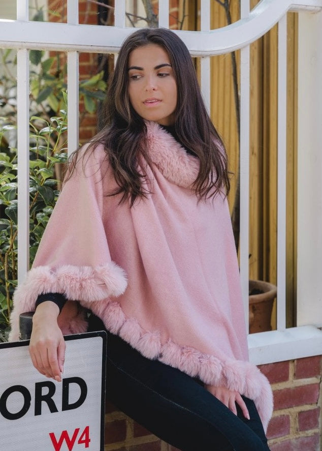 Pink Faux Fur Poncho