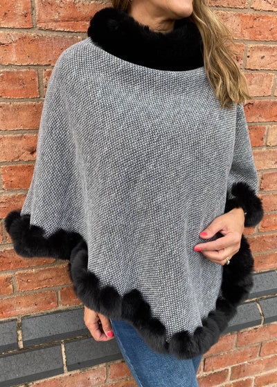 Black & Grey Faux Fur Poncho