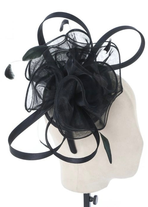 Black Fascinator with feathers and chiffon