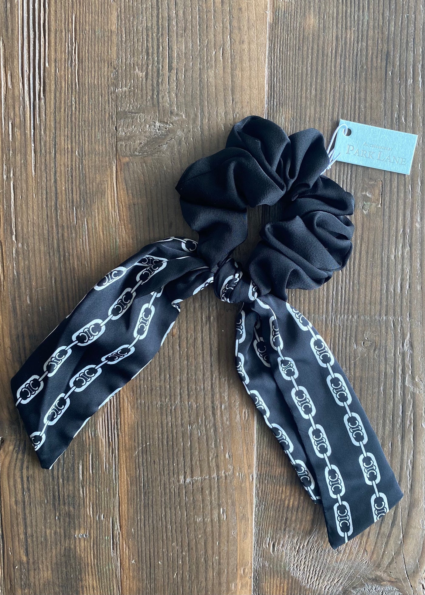 Black Hair Scrunchie With Ribbon