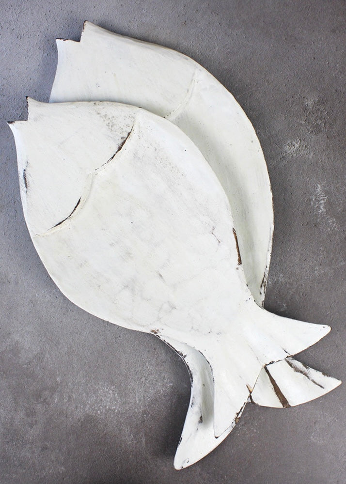 White Wooden Fish Plate - Medium