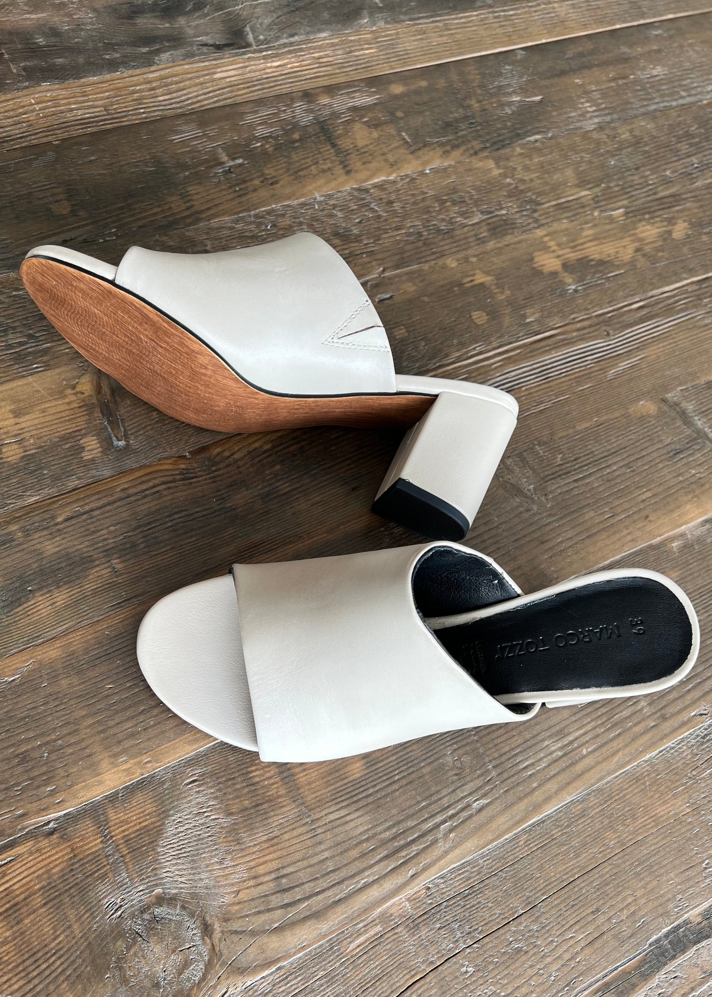Cream Leather Mule Heels