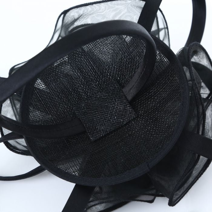 Black Fascinator with feathers and chiffon