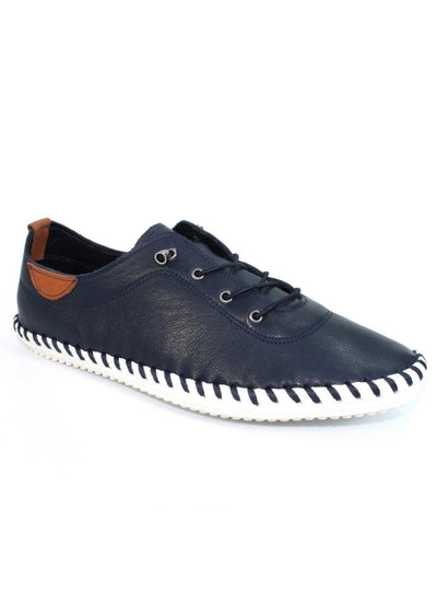 Navy Leather St Ives Plimsoll