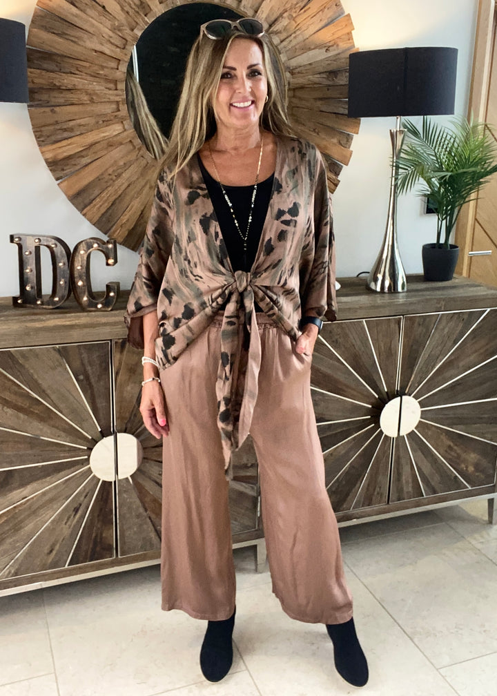 Brown Satin Palazzo Trousers