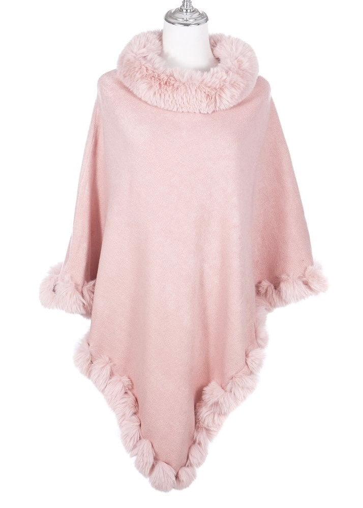 Pink Faux Fur Poncho