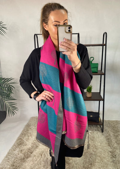 Zelly Grey, Pink & Teal Tree Wrap
