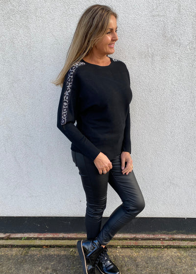 Black Batwing Top with Sparkle Trim