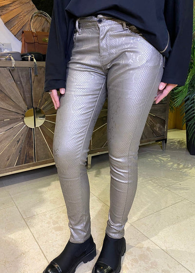 Snake Faux Leather Trousers - Pewter