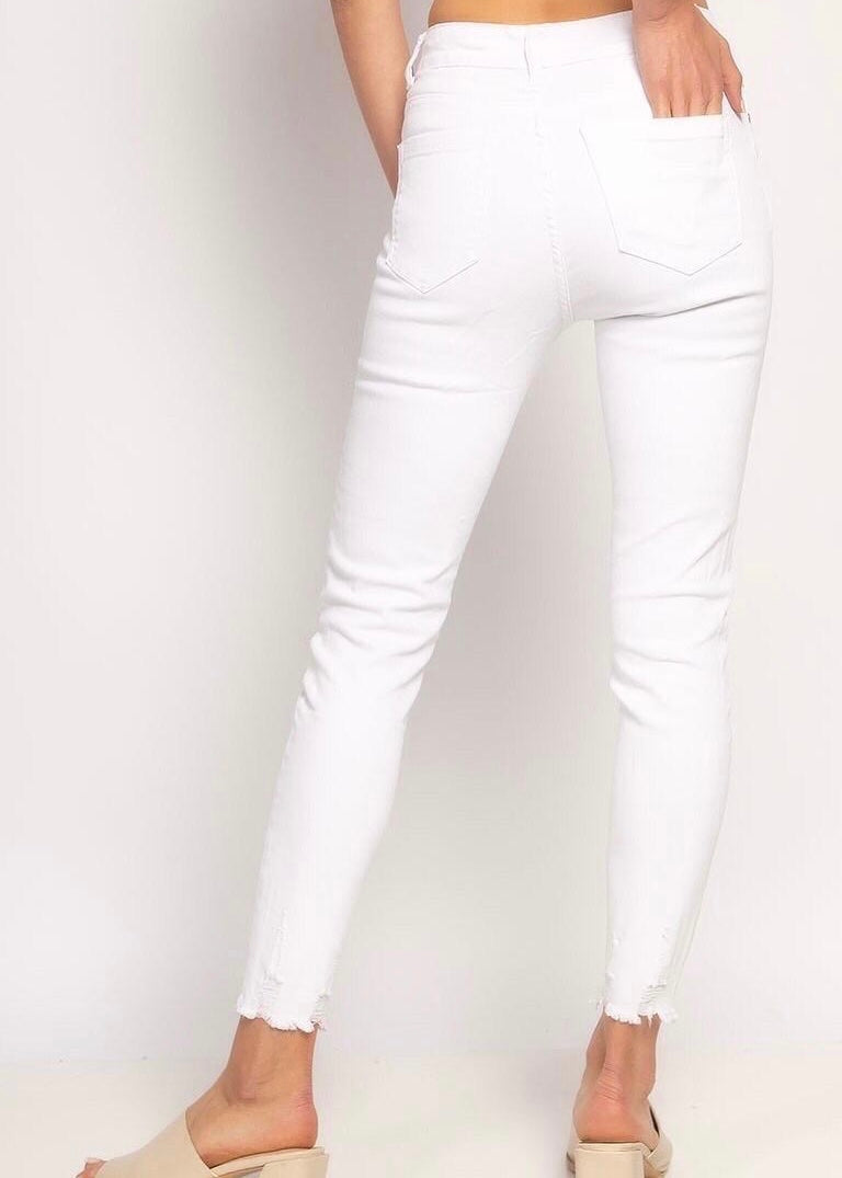 Curvy White Frayed Hem Jeans