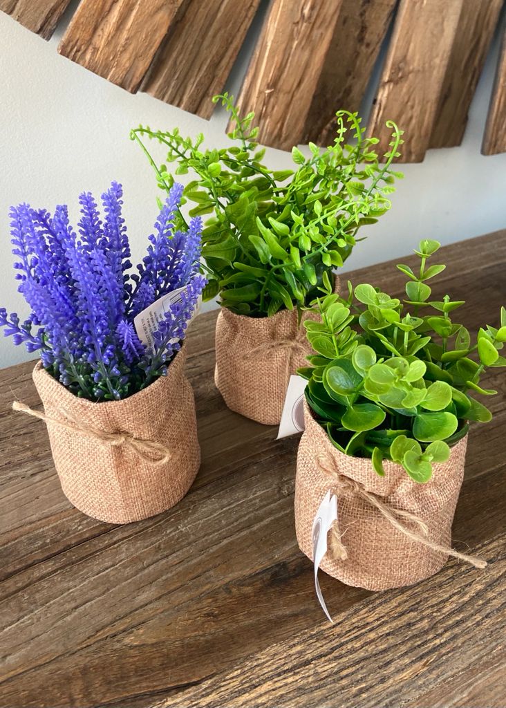 Green Artificial Plant In Hessian Bag