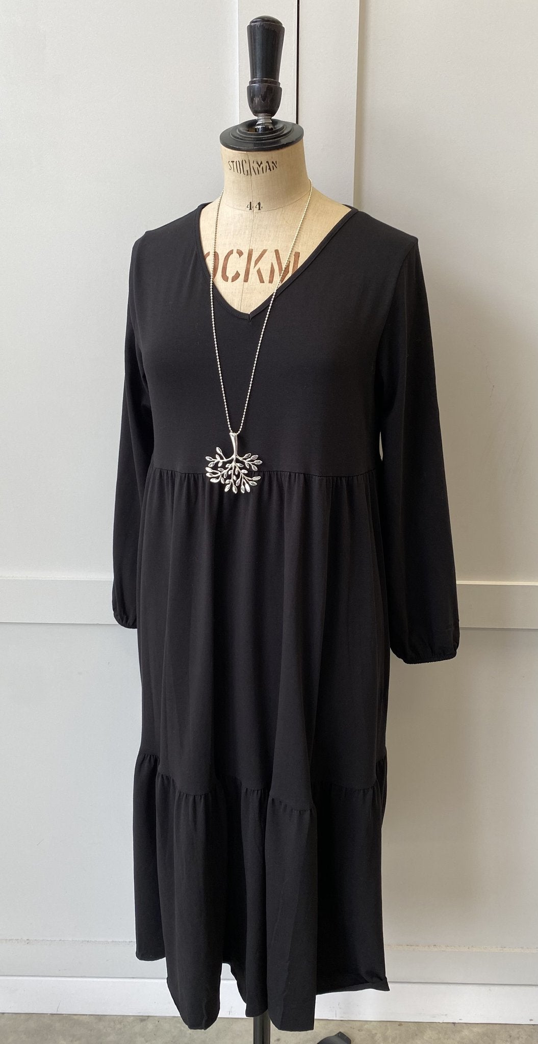 Long Sleeve Tiered Dress - Black